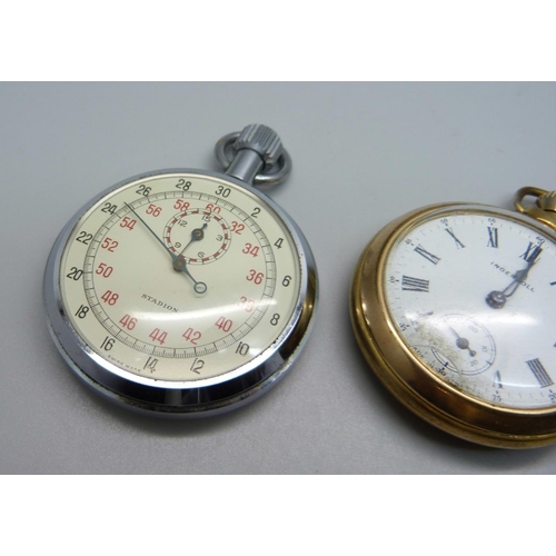 1037 - An Ingersoll pocket watch and a stopwatch