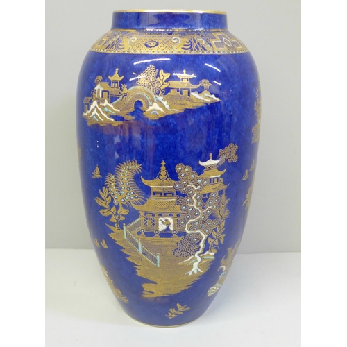 601 - A W&R Carlton Ware Kang Hsi pattern blue vase, 25.5cm