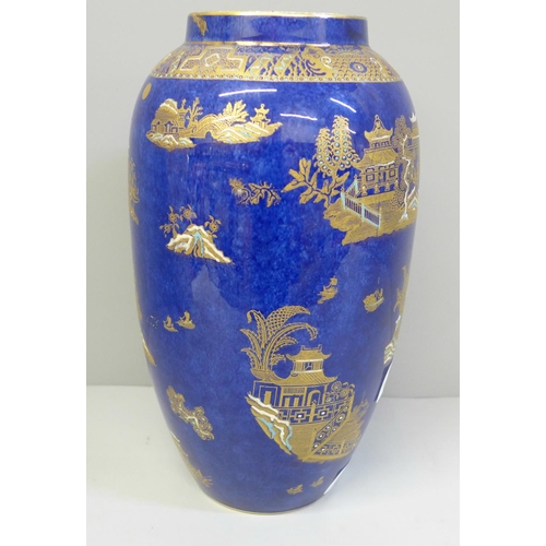 601 - A W&R Carlton Ware Kang Hsi pattern blue vase, 25.5cm