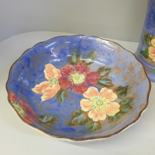 602 - A Royal Doulton Wild Rose vase, matching bowl and one other larger Nasturtium bowl