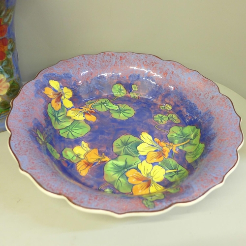 602 - A Royal Doulton Wild Rose vase, matching bowl and one other larger Nasturtium bowl