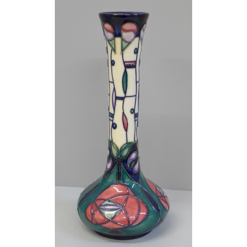 604 - A Moorcroft Rennie Mackintosh pattern vase, 20.5cm, with a box