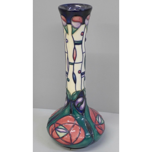 604 - A Moorcroft Rennie Mackintosh pattern vase, 20.5cm, with a box