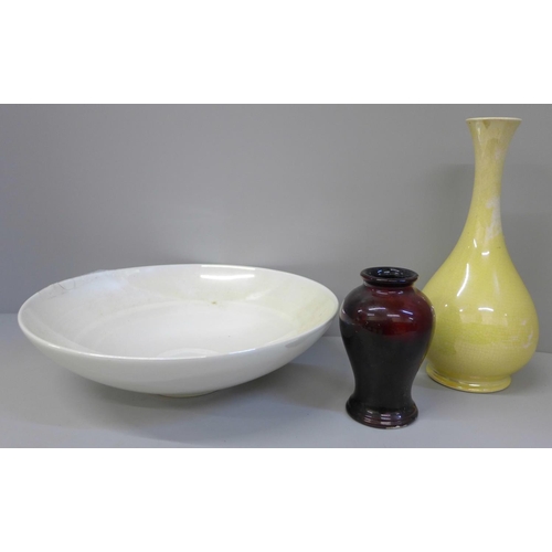 655 - Two Moorcroft vases and shallow bowl, a/f