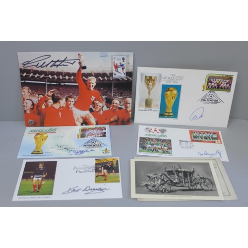 659 - Football; five signed first day covers, Geoff Hurst, Kenny Dalglish, Pat Jennings, Kerry Dixon and o... 