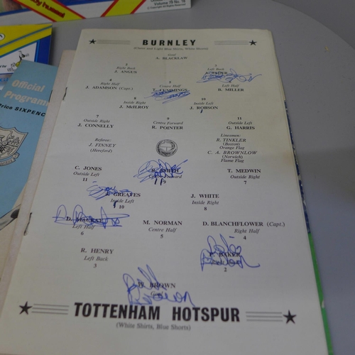 721 - Football memorabilia; Tottenham Hotspur home and away programmes 1961 onwards including 1962 FA Cup ... 