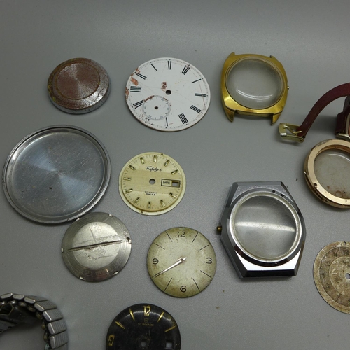 726A - Assorted wristwatch and pocket watch parts including Timex and Ingersoll