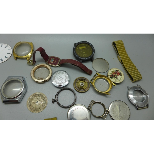 726A - Assorted wristwatch and pocket watch parts including Timex and Ingersoll