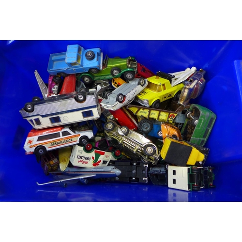 744 - A collection of playworn die-cast model vehicles: Corgi, Dinky, etc.