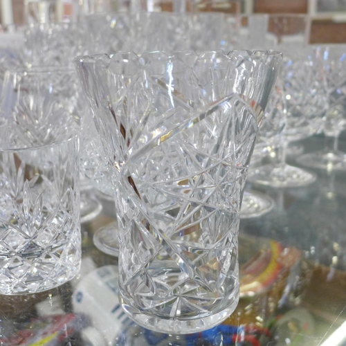 782 - A collection of crystal; wine glasses, tumblers, brandy and a crystal vase