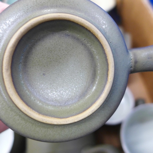 789 - A Denby coffee set with two coffee pots and other green Denby