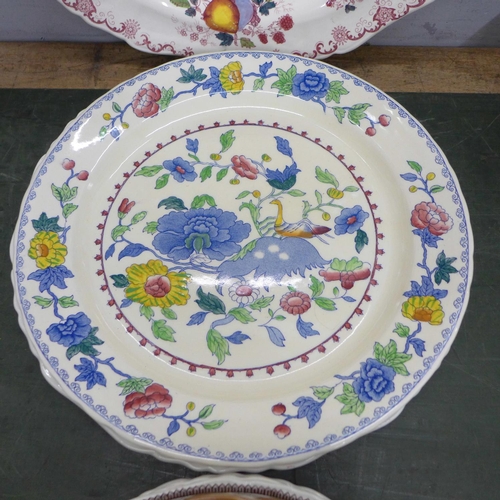 791 - Six Mason's Ironstone large plates, six Mason's game bird plates and five others