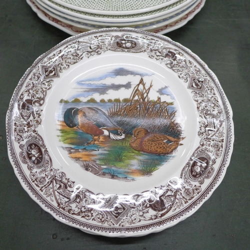 791 - Six Mason's Ironstone large plates, six Mason's game bird plates and five others