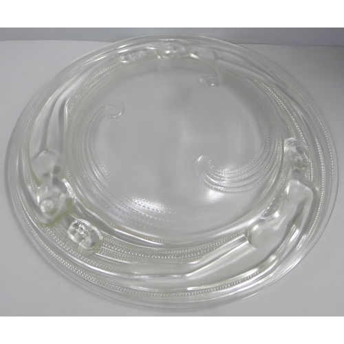 794 - A French Verlys Naiades opalescent glass centrepiece bowl decorated with three nude females, 37.5cm