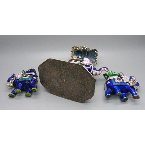 860 - A set of three silver and enamelled stone set Meenakari elephants, some enamel a/f