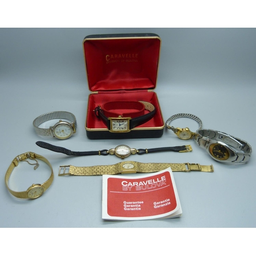 872 - A lady's 9ct gold cased Longines wristwatch, London 1950, and other watches