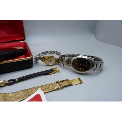 872 - A lady's 9ct gold cased Longines wristwatch, London 1950, and other watches