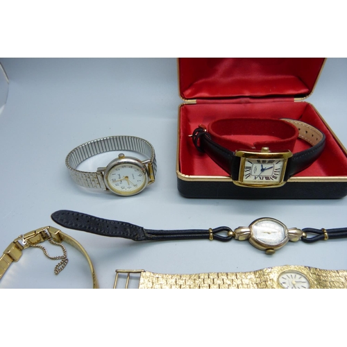 872 - A lady's 9ct gold cased Longines wristwatch, London 1950, and other watches