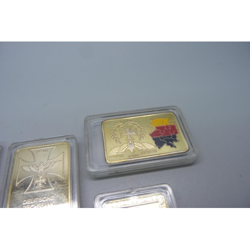 873 - Six 1oz. 999 gold clad bullion bars and one 10g bar