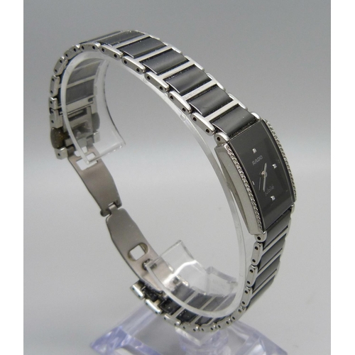 877 - A lady's Rado Jubilee diamond and stainless steel wristwatch with a ceramic strap, boxed