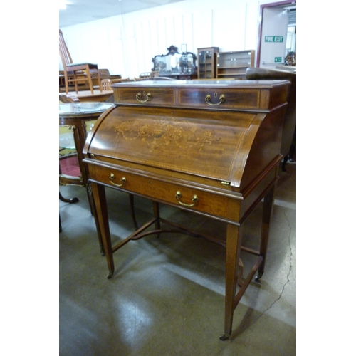 118 - An Edward VII marquetry inlaid mahogany cylinder bureau de dame