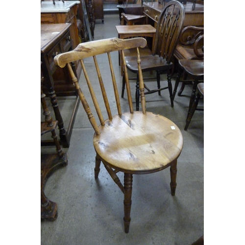 154 - A set of six Victorian beech penny seat kitchen chairs