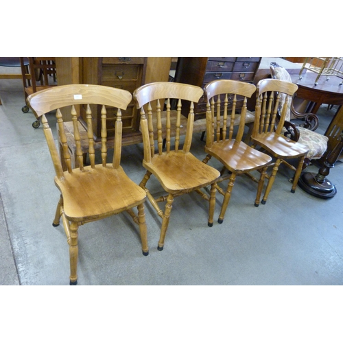 159 - A set of four Victorian beech kitchen chairs