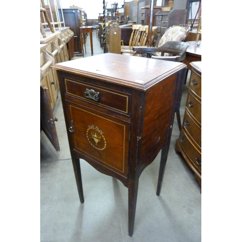 195 - A George III inlaid mahogany pot cupboard