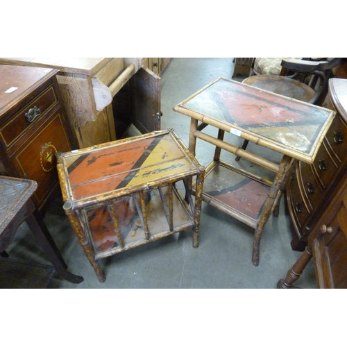 196 - A Victorian Aesthetic Movement Japanned bamboo occasional table and newspaper stand