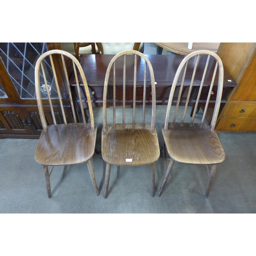 225 - A set of three beech kitchen chairs