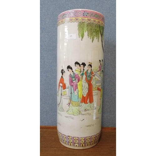 335 - An early 20th oriental famille rose porcelain stick stand, 60cms h