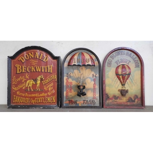 336 - Three hand painted wooden advertising signs