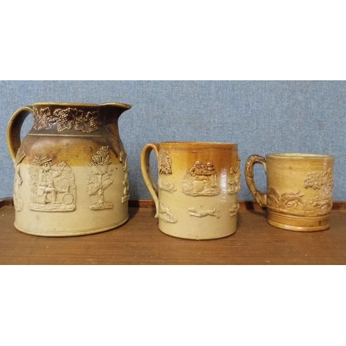 344 - Two 19th Century salt glazed tankards and a jug