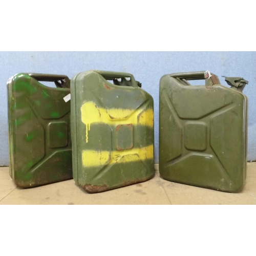 360 - Three vintage green metal Jerry cans