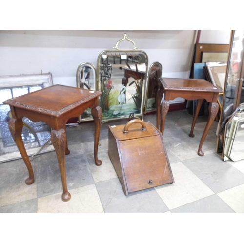 362 - A painted mirrored folding brass firescreen, an Edward VII mahogany coal scuttle and a pair of mahog... 