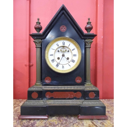 370 - A 19th Century French Belge noir, marble and gilt metal table clock