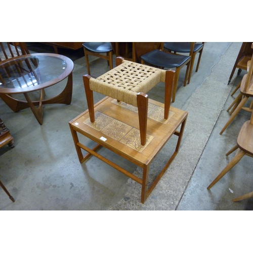 39 - A Danish tiled top coffee table and a stool