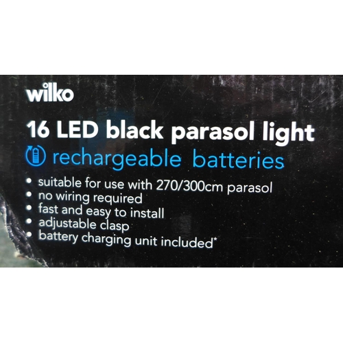 3053 - 2 Packs of LED parasol lights - 20 (clear)and 16 (black) with rechargeable batteries