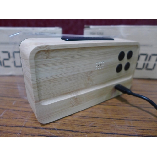 3112 - 2 Wood grain effect digital USB LED alarm clocks