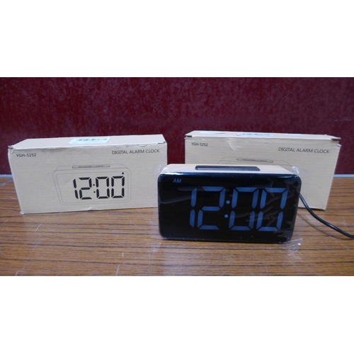 3114 - 2 Wood grain effect digital USB LED alarm clocks