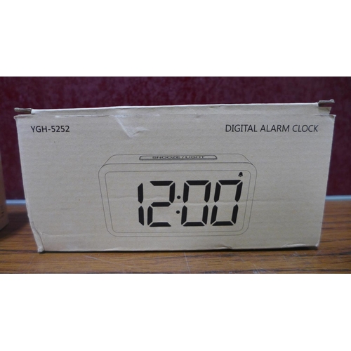 3114 - 2 Wood grain effect digital USB LED alarm clocks