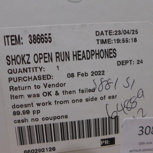 3089 - Shokz Bone Conducting Open Run Headphones (293-212) * This lot is subject to VAT