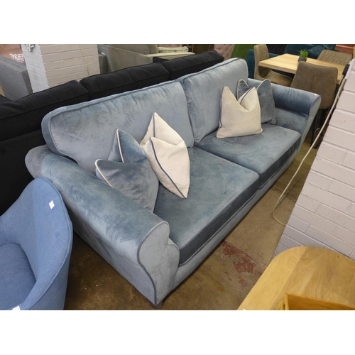 1378 - A diamond blue upholstered four seater sofa