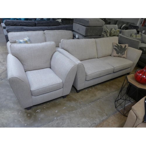 1415 - A champagne textured weave three seater sofa and armchair