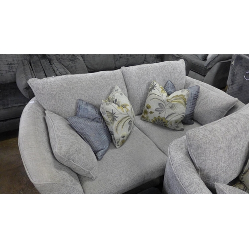 1430 - A grey textured weave 2.5 seater sofa and love seat with patterned scatter cushions