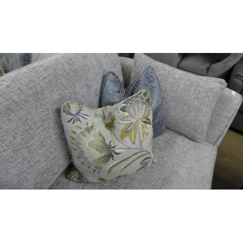 1430 - A grey textured weave 2.5 seater sofa and love seat with patterned scatter cushions