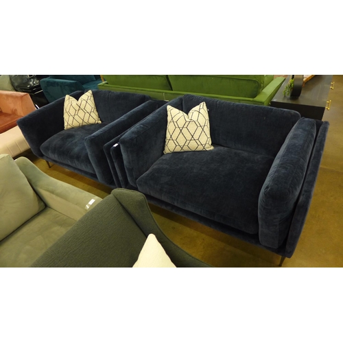 1445 - A pair of blue velvet Grand Designs upholstered small two seater sofas/loveseats