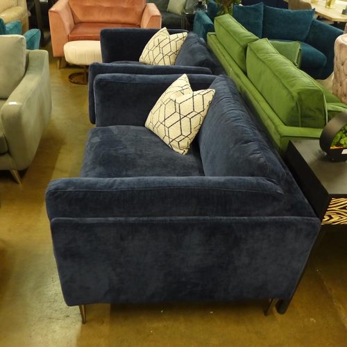 1445 - A pair of blue velvet Grand Designs upholstered small two seater sofas/loveseats