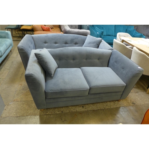 1453 - A grey velvet upholstered pair of three and two seater sofas