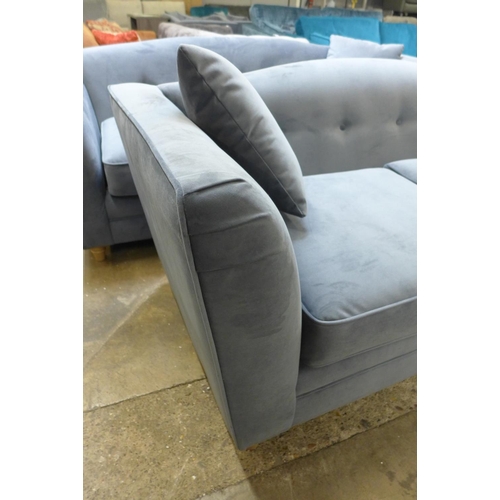 1453 - A grey velvet upholstered pair of three and two seater sofas